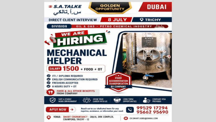 Mechanical Helper Job in Dubai