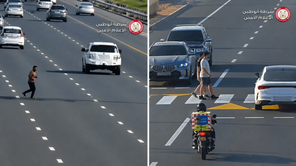 Abu Dhabi Police illegal road crossing fines 